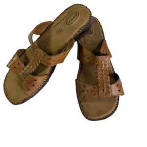 NWOT Dr. Scholl's Dolly Low Wedge Slides Eyelet Leather Pattern Size 8